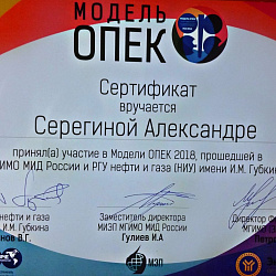 Студентка кафедры КБ-10 приняла участие в Ежегодной студенческой Модели ОПЕК 2018